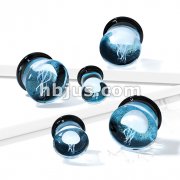 Floating Jellyfish Double Flare Glass Plugs (Blue Background)
