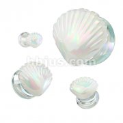 Iridescent White Shell Double Flare Glass Plug