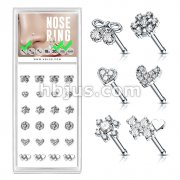 24 Pcs Pre Loaded Box of Mixed Styles 20ga 316L Surgical Steel Nose Stud Rings Pack (6 Styles x 4 Pcs)