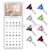 40 Pcs Mixed Color Triange CZ Top of 20 Gauge 316L Surgical Steel Nose Bone Package