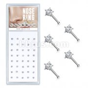 40 Pcs Pre Loaded Box of Clear Prong Set Star CZ Top 316L Surgical Steel Nose Stud Package