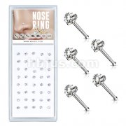 40 Pcs Pre Loaded Box of Clear Prong Set Heart CZ Top 316L Surgical Steel Nose Stud Package