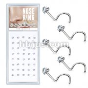 40 Pcs Pre Loaded Box of Prong Set Heart CZ Top 316L Surgical Steel Nose Screw Pack