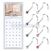 40 Pcs Mixed Colored Pre Loaded Box of Bezel Set CZ Top 316L Surgical Steel Nose Screw Pack
