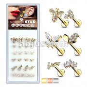 24 Pcs Pre Loaded Box of Fancy Assorted Styles with CZs 316L Surgical Steel Internally Threaded Labrets, Monroe, and Cartilage Studs Pack