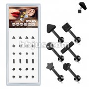 24 Pcs Pre Loaded Internally Theaded Black IP Over 316L Surgical Steel Stud Pack for Labret, Lip, Monroe and Ear Cartilage