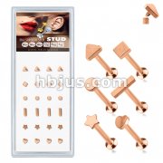 24 Pcs Pre Loaded Internally Theaded Rose Gold IP Over 316L Surgical Steel Stud Pack for Labret, Lip, Monroe and Ear Cartilage