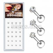 24 Pcs Pre Loaded Internally threaded Prong Set CZ Top Mi 316L Stud Pack for Labret, Lip, Monroe and Ear Cartilage
