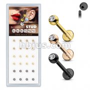 24 Pcs Pre Loaded Press Fit Gem Ball Top IP Over 316L Surgical Steel Stud Pack for Labret, Lip, Monroe and Ear Cartilage