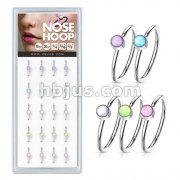 20 Pcs Pre Loaded Illuminating Stone Set 316L Surgical Steel Nose Hoop Rings Pack (5 Styles x 4 Pcs)