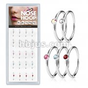 20 Pcs Pre Loaded Mixed Colo Stone Set 316L Surgical Steel Nose Hoop Rings Pack