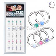 20 Pcs Pre Loaded 316L Surgical Steel Hoop Rings with Flat Set Opal