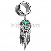 Dream Catcher Dangle Burnished Silver Plated Beaded Edge Top 316L Surgical Steel Screw Fit Flesh Tunnels