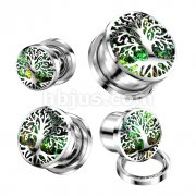 Opal Glitter Under Tree of Life 316L Surgical Steel Screw Fit Tunnel
