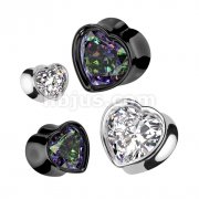 Double Flared Heart Tunnel With Heart CZ 316L Surgical Steel Plug 