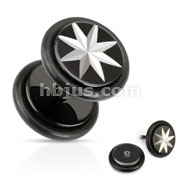 Star Grooved Cut Fake Plug with O-Rings 316L Surgical Steel Black IP 