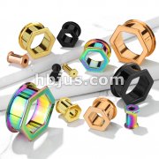 Hexa Front PVD Over 316L Surgical Steel Double Flared Tunnels