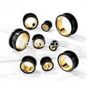 Black With Gold Interior 316L Surgical Steel Screw Fit Double Flared Tunnels