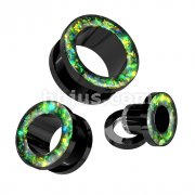 Opal Glitter Rim Black PVD over 316L Surgical Steel Screw Fit Tunnel