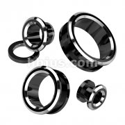 Black and Silver 2-Tone Rim PVD over 316L Surgical Steel Screw Fit Tunnel