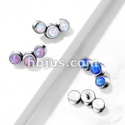 Three Round Opal Set 316L Surgical Steel Internally Threaded Top Parts