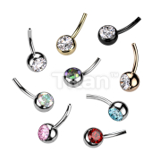 Implant Grade Titanium Threadless Push In Belly Button Pin With One Fixed CZ Bezel Set Ball