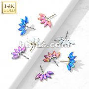 14K Gold Threadless Push In Front Facing 5 Marquise Opal Fan Set Curved Tops 
