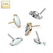 14K Gold Threadless Push In Marquise Opal or CZ Top