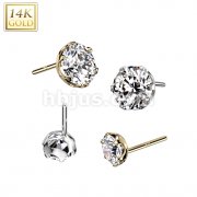 14K Gold Threadless Push In Top With 6 Prong Set CZ