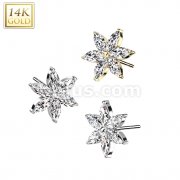 14K Gold Threadless Push In 6 Marquise CZ Petals Flower Top