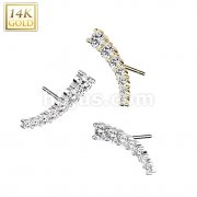 14K Gold Threadless Push In With Descending 7 CZ Curve Prong Set Top