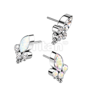 Implant Grade Titanium Threadless Push In Top With Marquise CZ or Opal and Round CZ and Balls 