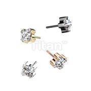 Implant Grade Titanium Threadless Push In Top With Prong Set Square CZ 