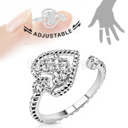 Heart Multi-Paved Gems Adjustable Rhodium Plated Brass Mid-Ring/Toe Ring