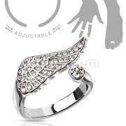 Angel Wing Multi-Paved Gems Adjustable Rhodium Plated Brass Mid-Ring/Toe Ring