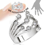 Fountain of Multi-Paved Gems Adjustable Rhodium Plated Brass Mid-Ring/Toe Ring