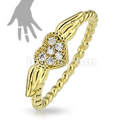 Heart Wing Multi-Paved Gems Brass with Gold IP Plated Mid-Ring/Toe-Ring