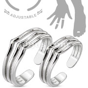 Pair of Triple Lines Adjustable Rhodium Plated Brass Mid-Ring/Toe Ring
