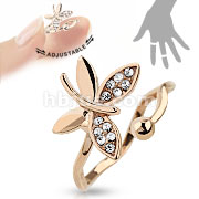 Butterfly Multi-Paved Gems Adjustable Rose Gold Plated Brass Mid-Ring