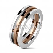 3-Connected Pieces Rose Gold IP Center 316L Surgical Stainless Steel Ring  