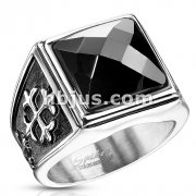 Square Onyx CZ Royale Cross Cast Ring 316L Stainless Steel 