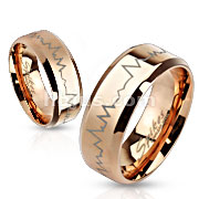 Heartbeat Laser Etched Stainless Steel Rose Gold IP Band Ring