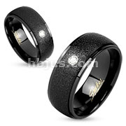 Black Sand Center with Clear Gem Stainless Steel Couple Ring