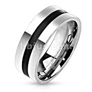 Black Line Centered Stainless Steel Band Ring