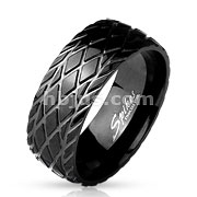 Diamond Cut Grooved Dome Black IP Stainless Steel Ring