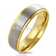 Gold IP Stepped Edge with Brushed Steel Center Stainless Steel Ring