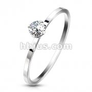 Prong Set Round CZ on Plain Band Stainless Steel Engagement Ring