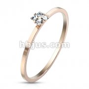 Square CZ Prong Set Engagement Ring Rose Gold Stainless Steel Rings
