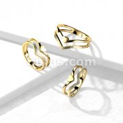 Double Chevron with Gold PVD Heart and Sand Blast  Front Stainless Steel Ring