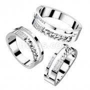 Pave CZ Double Line With Chain Stainless Steel Ring